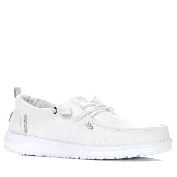 Hey Dude Womens Wendy Chambray Bright White, Womens, flats, hey dude, low-tops, shoes, sneakers, white, wide, womens