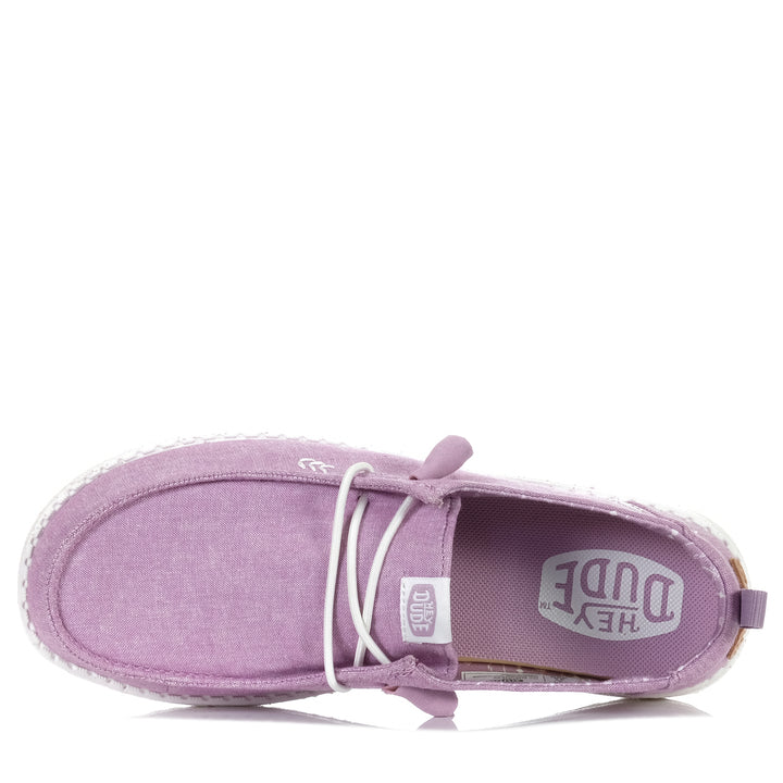 Hey Dude Womens Wendy Chambray Lilac, Womens, flats, hey dude, low-tops, purple, shoes, sneakers, wide, womens