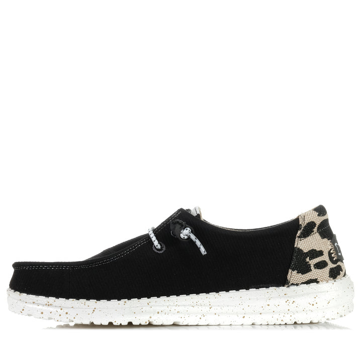 Hey Dude Womens Wendy Leopard Black/Leopard, Womens, black, flat, hey dude, low-top, shoes, sneakers, wide, womens