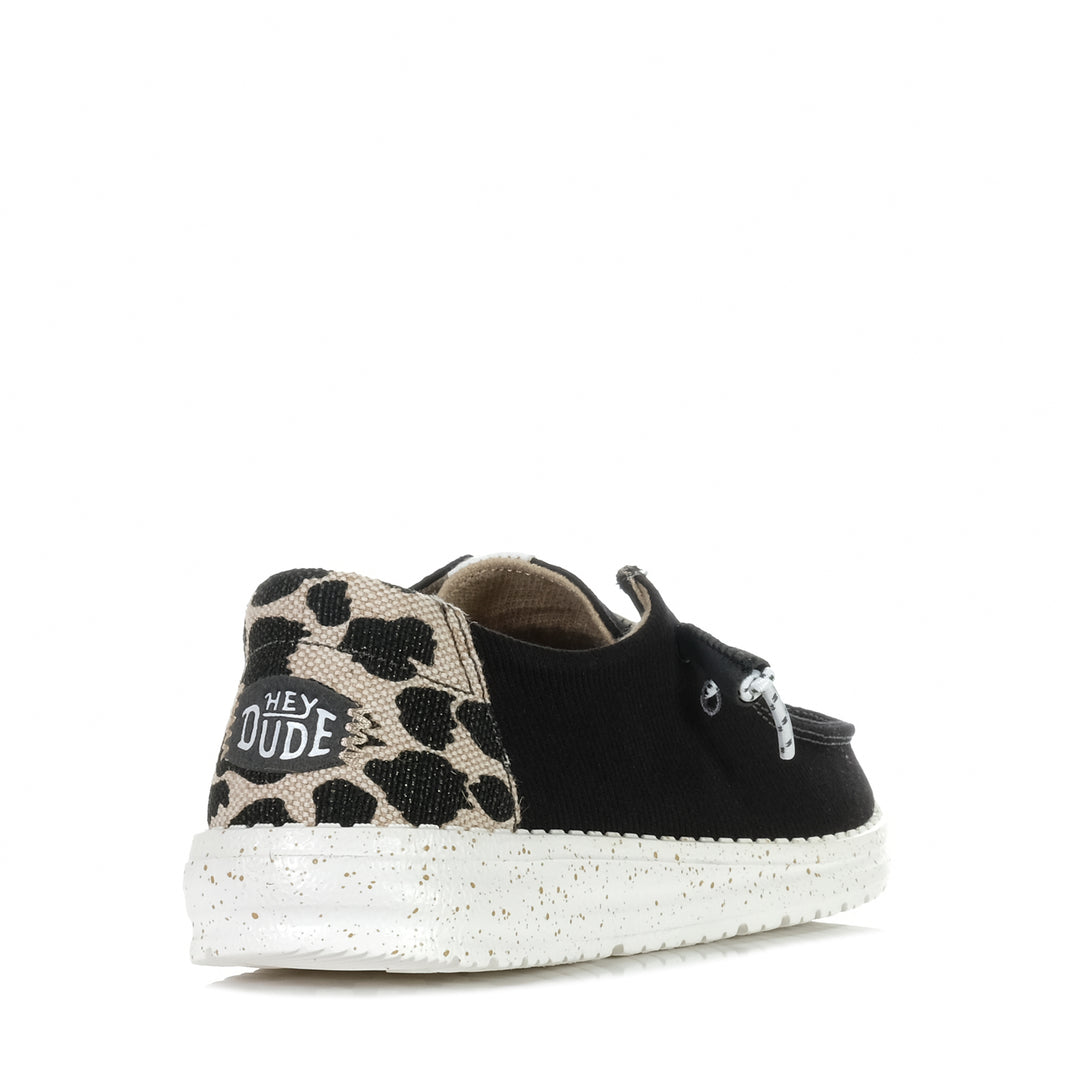 Hey Dude Womens Wendy Leopard Black/Leopard, Womens, black, flat, hey dude, low-top, shoes, sneakers, wide, womens