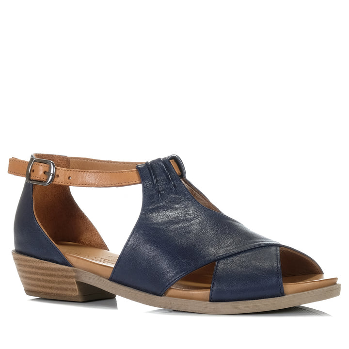 Le Sansa Digby Navy/Tan, Womens, blue, brown, flats, le sansa, sandals, womens