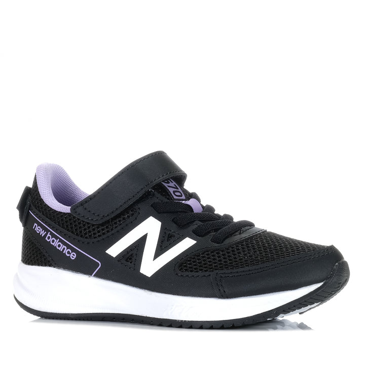 New Balance Kids 570v3 Bungee Lace YT570PP3 Black/Purple, 1 US, 11 US, 12 US, 13 US, 2 US, 3 US, black, kids, New Balance, sports, wide, youth