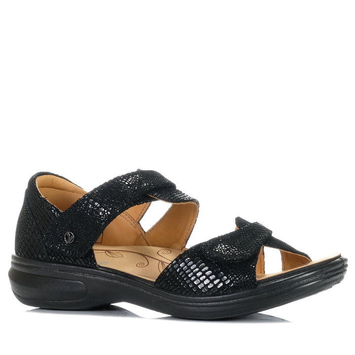 Revere Geneva Black Lizard, Womens, black, flats, Revere, sandals, wide, womens