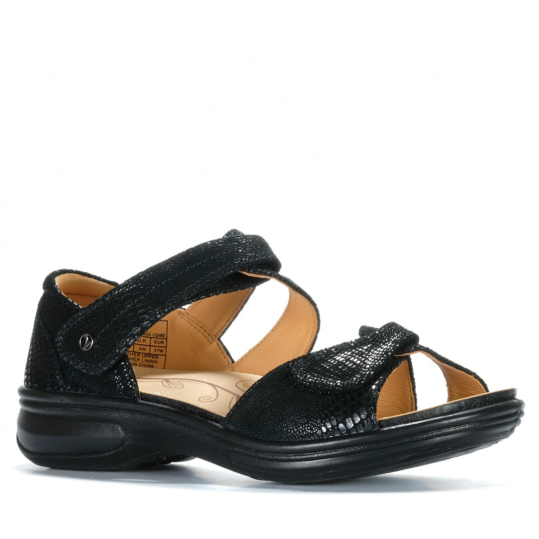 Revere Geneva Black Lizard Womens Sandals