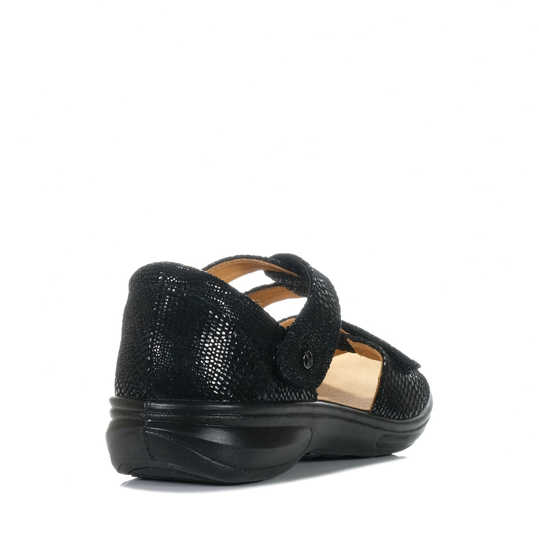 Revere Geneva Black Lizard, Womens, black, flats, Revere, sandals, wide, womens