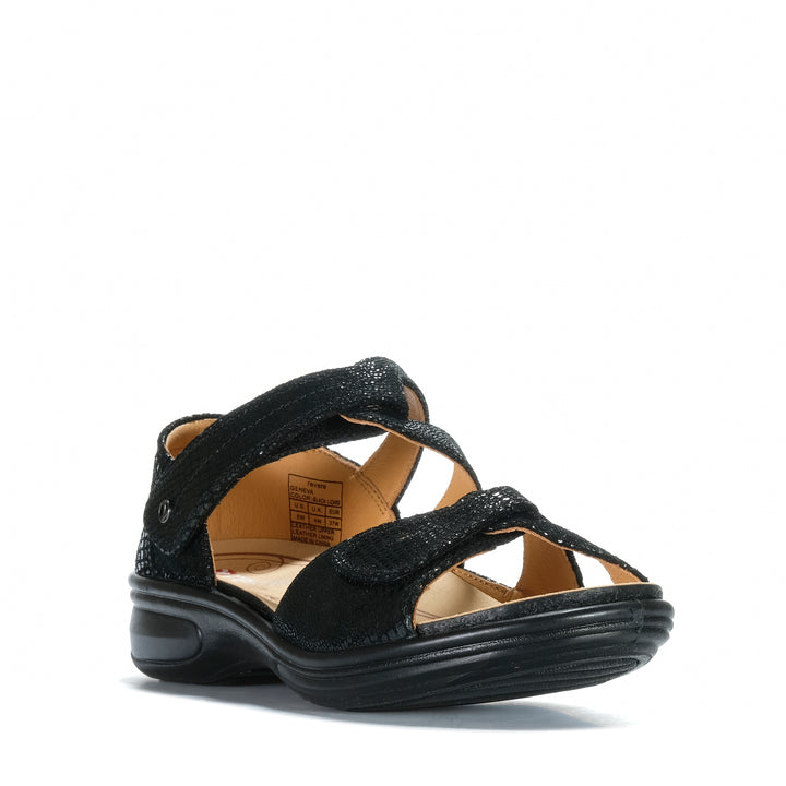 Revere Geneva Black Lizard Womens Sandals