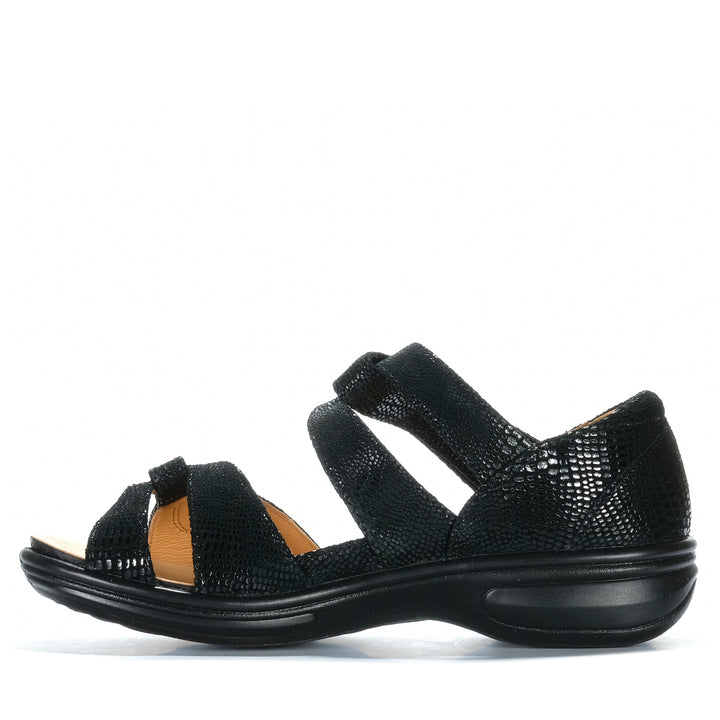 Revere Geneva Black Lizard Womens Sandals