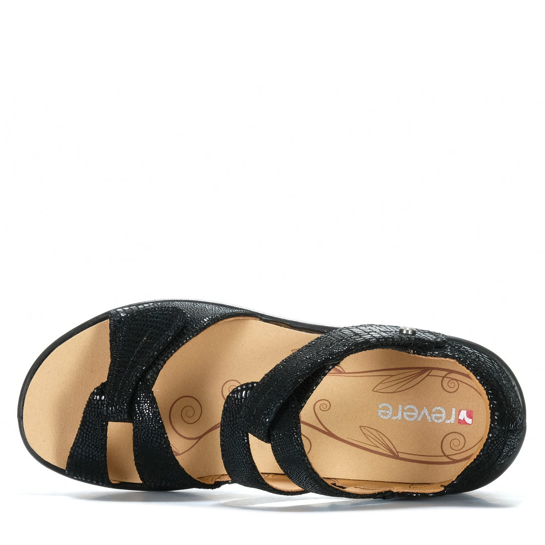 Revere Geneva Black Lizard Womens Sandals