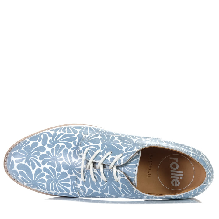 Rollie Derby Steel Blue Flower, Womens, blue, flats, low-tops, rollie, shoes, sneakers, womens