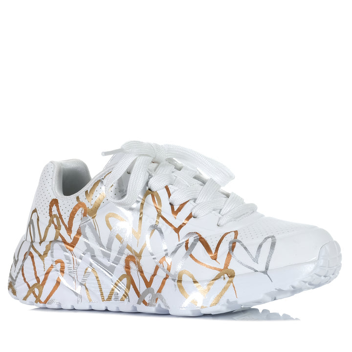 Skechers Kids' Uno Lite - Metallic Love 314064L White/Gold, Youth, kids, multi, shoes, shoes-sneakers, skechers, youth