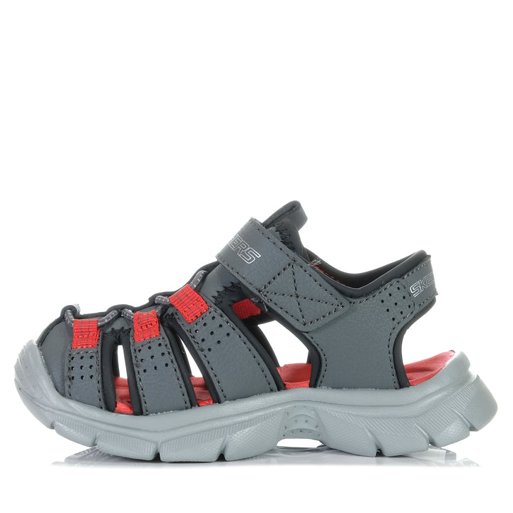 Skechers Relix - Valdex 406521N Charcoal/Red, 10 US, 6 US, 7 US, 8 US, 9 US, grey, kids, sandals, Skechers, toddler