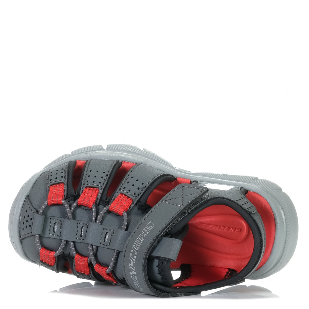 Skechers Relix - Valdex 406521N Charcoal/Red, 10 US, 6 US, 7 US, 8 US, 9 US, grey, kids, sandals, Skechers, toddler