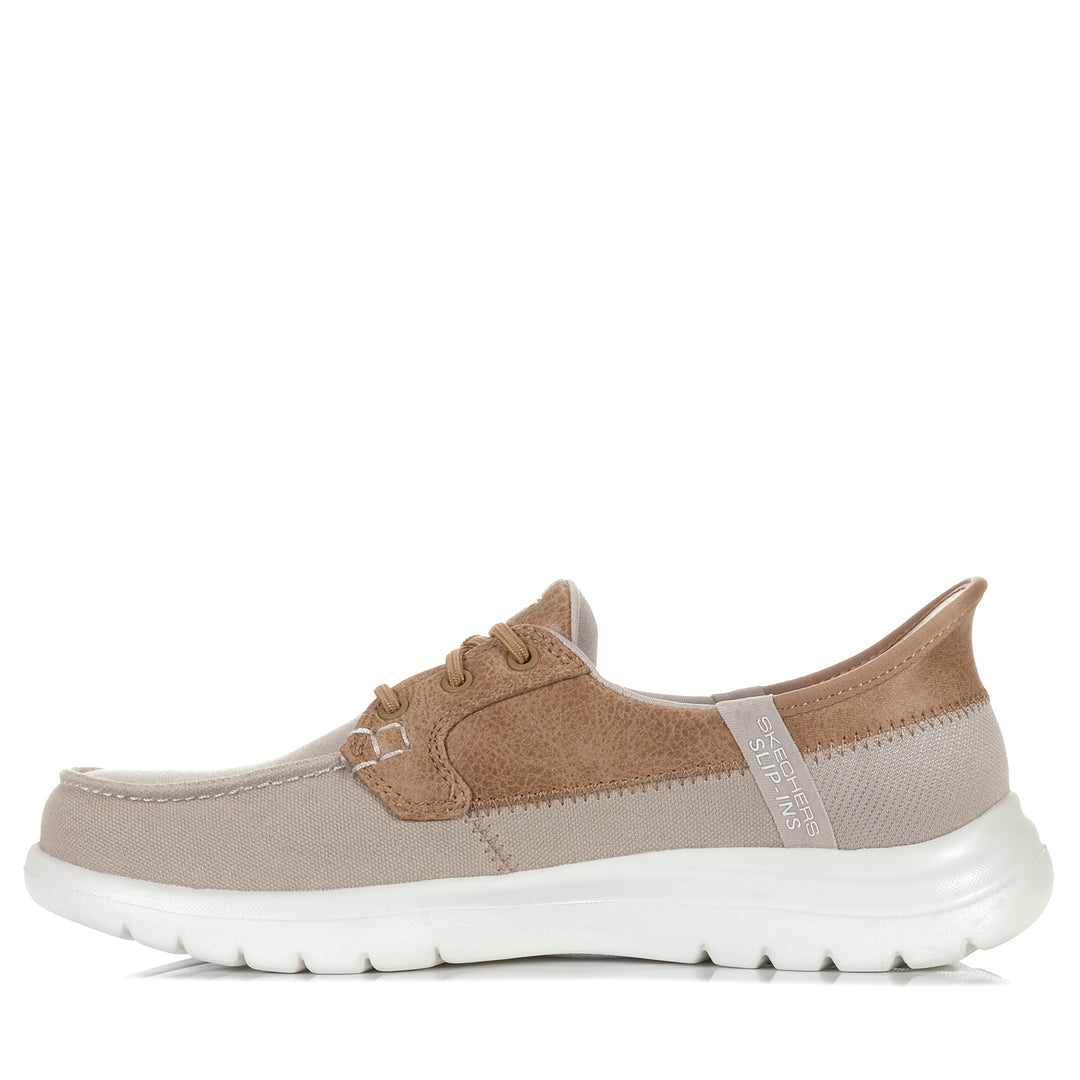 Skechers Slip-Ins: On-the-GO Flex - Palmilla 136536 Taupe, Womens, boat shoes, flats, shoes, skechers, taupe, womens