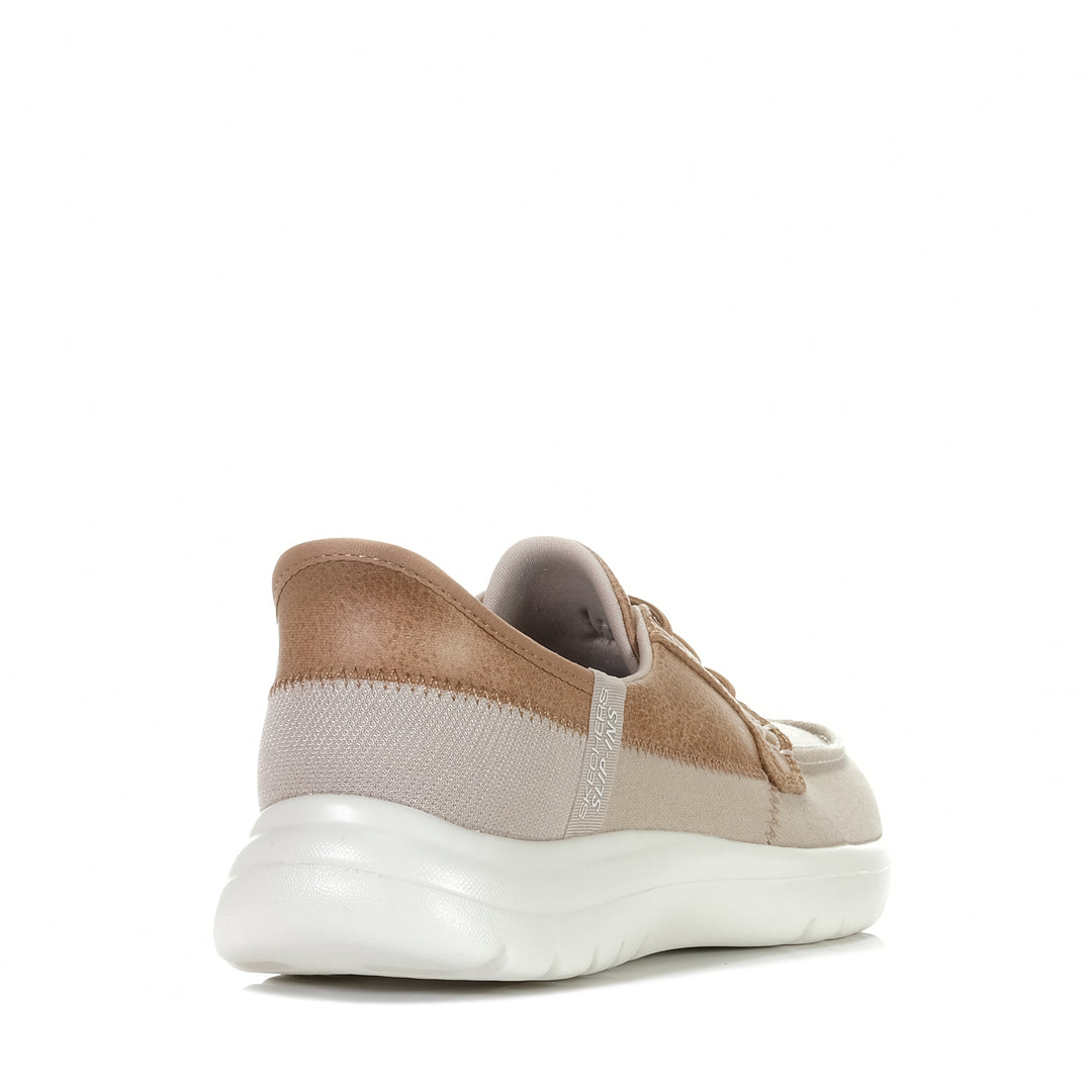 Skechers Slip-Ins: On-the-GO Flex - Palmilla 136536 Taupe, Womens, boat shoes, flats, shoes, skechers, taupe, womens