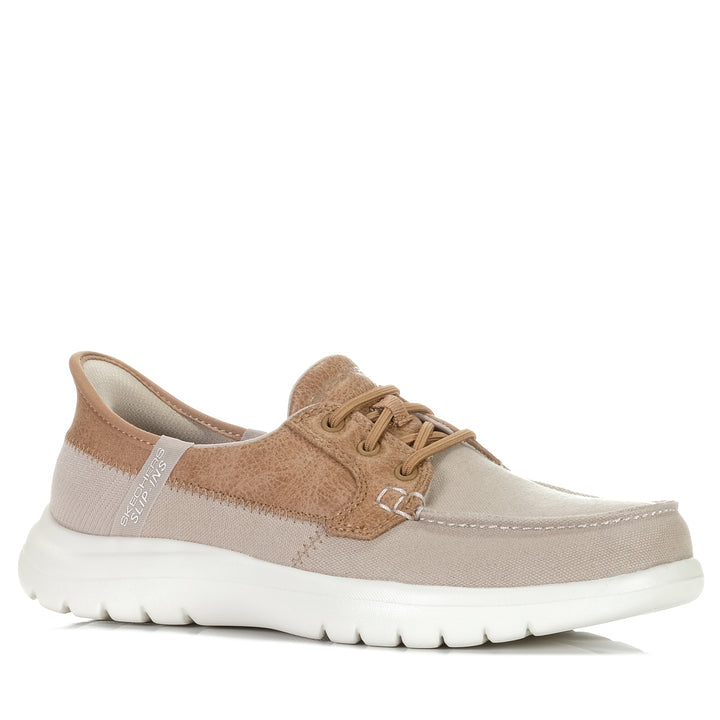 Skechers Slip-Ins: On-the-GO Flex - Palmilla 136536 Taupe, Womens, boat shoes, flats, shoes, skechers, taupe, womens