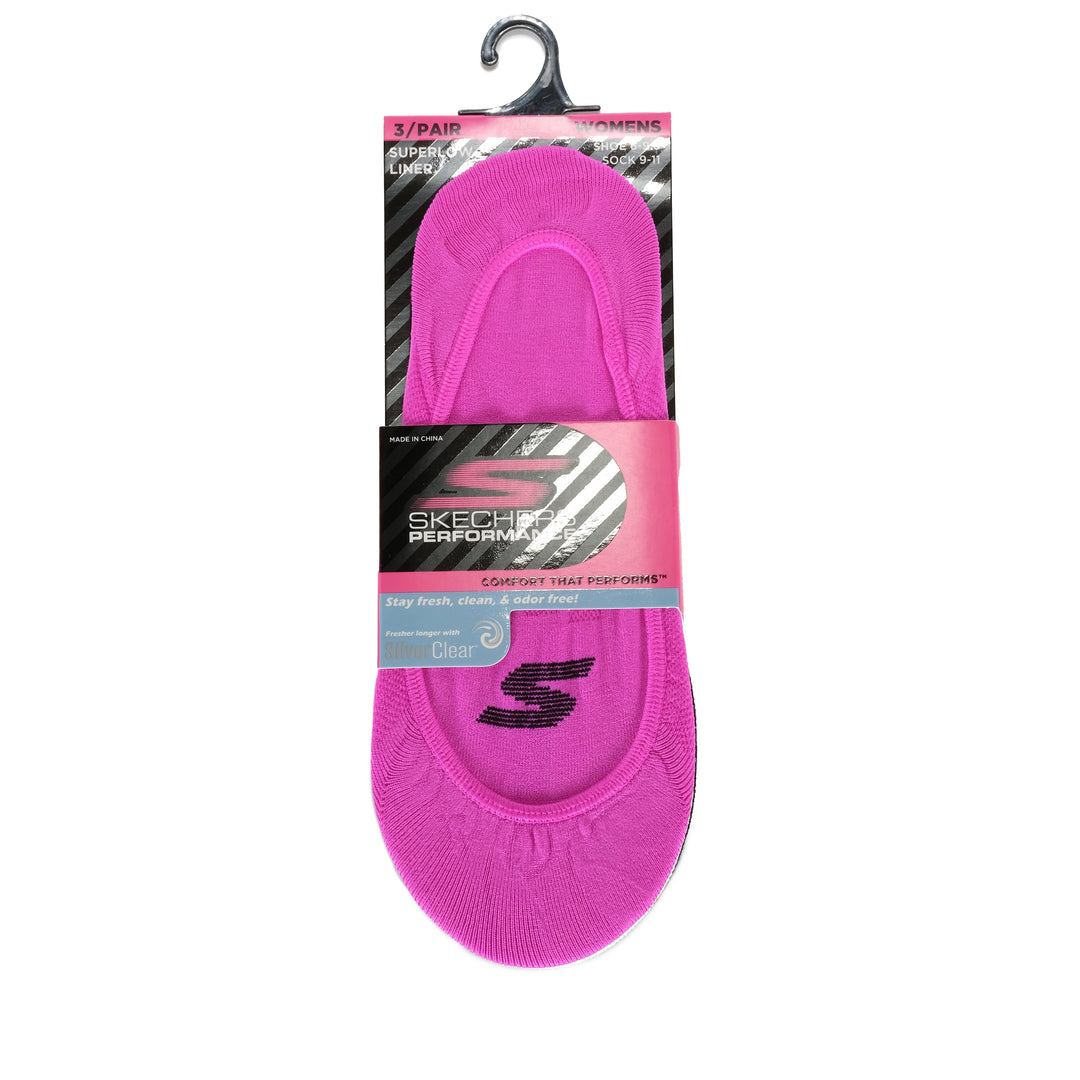 Skechers Superlow Liner No Show 3 Pack Pink/White/Black, 6 - 9.5 US, accessories, black, pink, skechers, socks, white, Womens