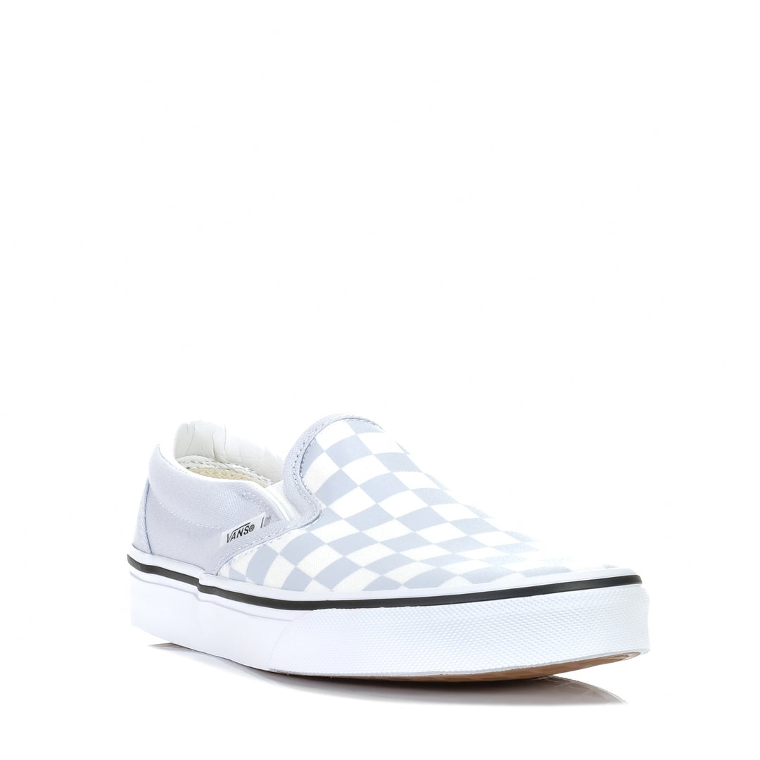 Vans Classic Slip-On Checkerboard Halogen Blue, 10.5 US, 6.5 US, 7.5 US, 8.5 US, 9.5 US, blue, flats, low-tops, multi, shoes, sneakers, Vans, white, womens