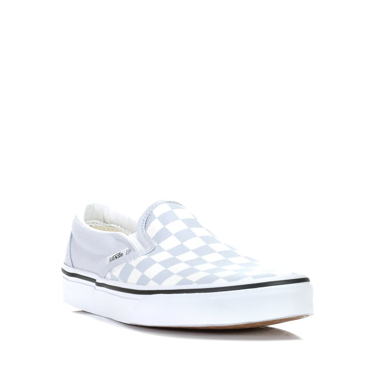 Vans Classic Slip-On Checkerboard Halogen Blue, 10.5 US, 6.5 US, 7.5 US, 8.5 US, 9.5 US, blue, flats, low-tops, multi, shoes, sneakers, Vans, white, womens