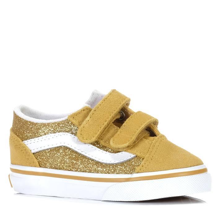 Vans Old Skool V Champagne Gold Glitter, 10 us, 6 us, 7 us, 8 us, 9 us, gold, kids, shoes, toddler, vans, yellow