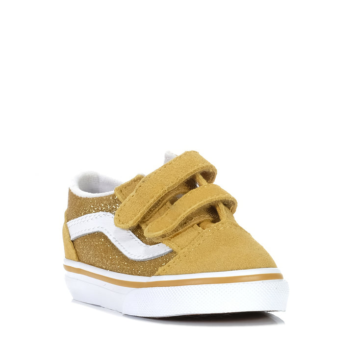 Vans Old Skool V Champagne Gold Glitter, 10 us, 6 us, 7 us, 8 us, 9 us, gold, kids, shoes, toddler, vans, yellow