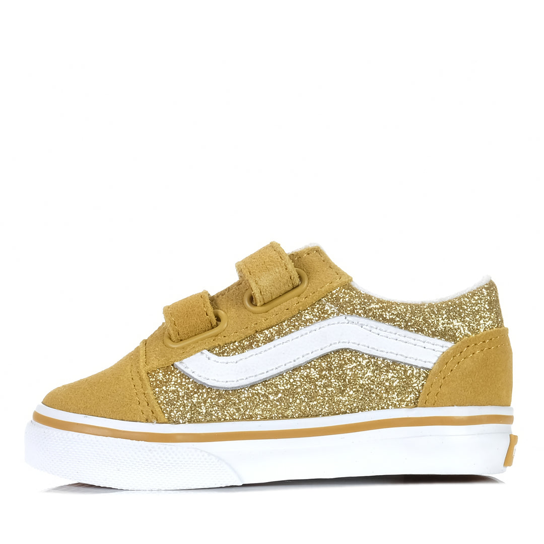 Vans Old Skool V Champagne Gold Glitter, 10 us, 6 us, 7 us, 8 us, 9 us, gold, kids, shoes, toddler, vans, yellow