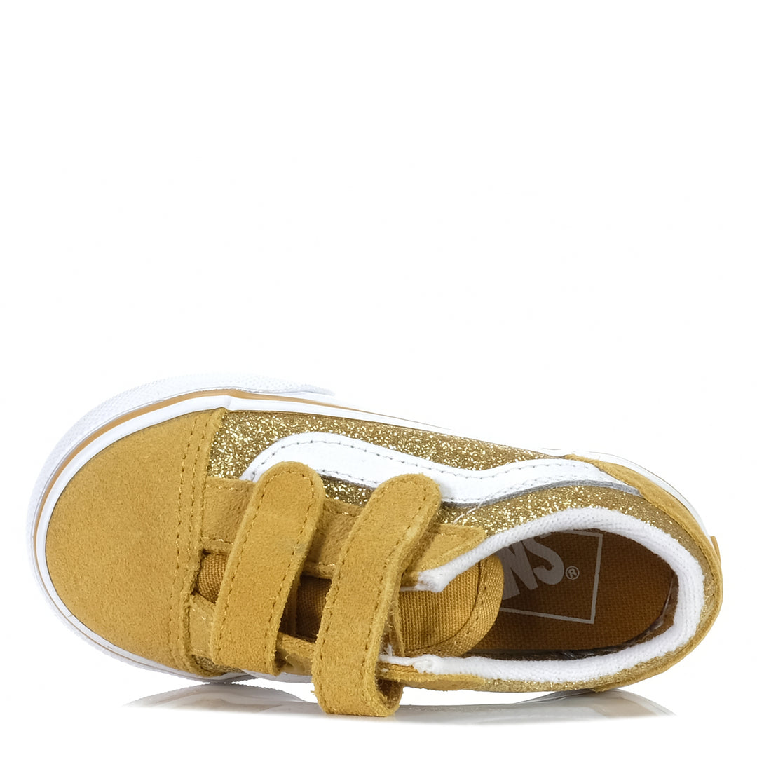 Vans Old Skool V Champagne Gold Glitter, 10 us, 6 us, 7 us, 8 us, 9 us, gold, kids, shoes, toddler, vans, yellow