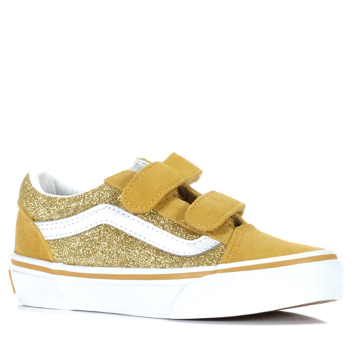 Vans Old Skool V Gold Glitter, 1 US, 11 US, 12 US, 13 US, 2 US, 3 US, gold, kids, shoes, Vans, youth