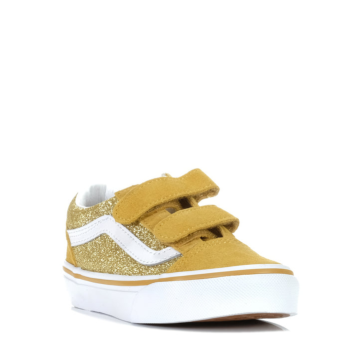 Vans Old Skool V Gold Glitter, 1 US, 11 US, 12 US, 13 US, 2 US, 3 US, gold, kids, shoes, Vans, youth