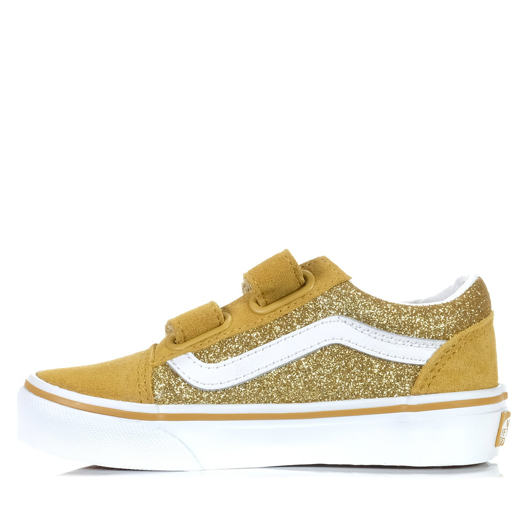 Vans Old Skool V Gold Glitter, 1 US, 11 US, 12 US, 13 US, 2 US, 3 US, gold, kids, shoes, Vans, youth