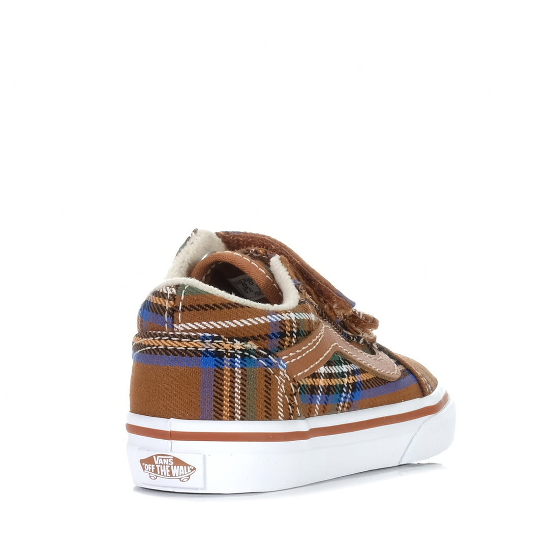 Vans Old Skool V Plaid Brown/Blue, Toddler