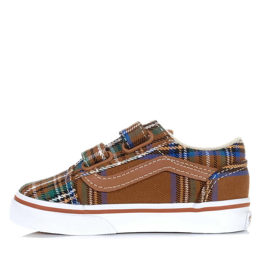 Vans Old Skool V Plaid Brown/Blue, Toddler