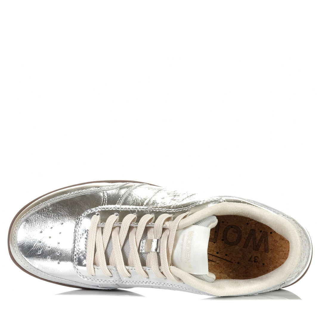 Woden Bjork Leather Silver, Womens, flats, low-tops, metallic, shoes, sneakers, Woden, womens