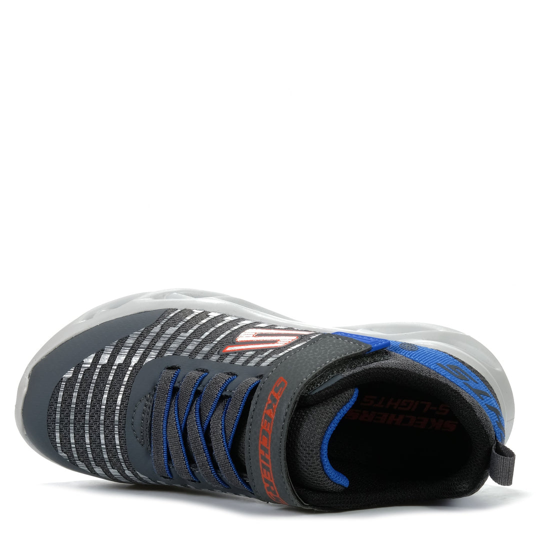 Skechers Twisty Brights - Novlo 401650L Charcoal/Blue, 1 US, 11 US, 12 US, 13 US, 2 US, 3 US, kids, lights, multi, shoes, Skechers, velcro, youth