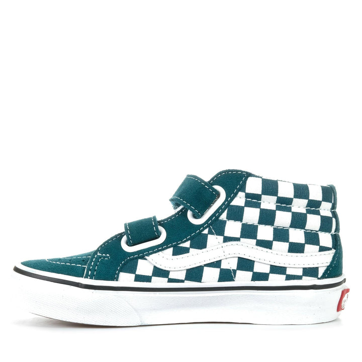Vans Sk8-Mid Reissue V Color Theory Checkerboard Deep Teal, 1 US, 11 US, 12 US, 13 US, 2 US, 3 US, BF, blue, kids, multi, shoes, vans, youth